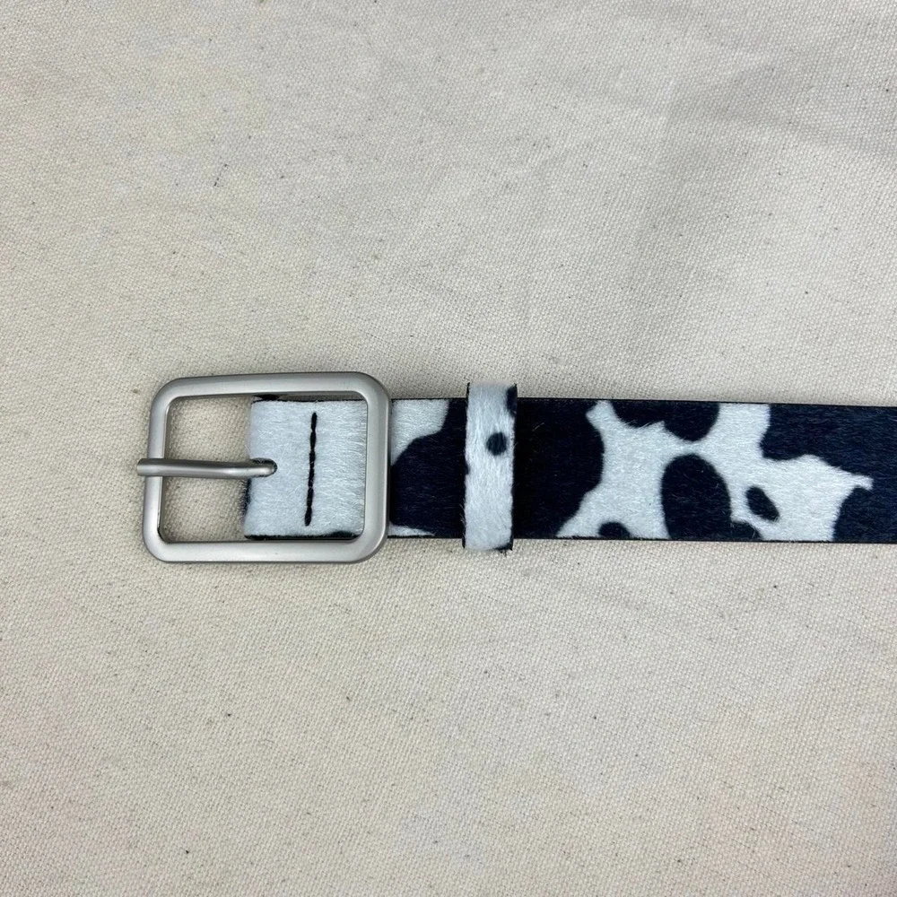 Vintage style cow fur belt american western boho black and white